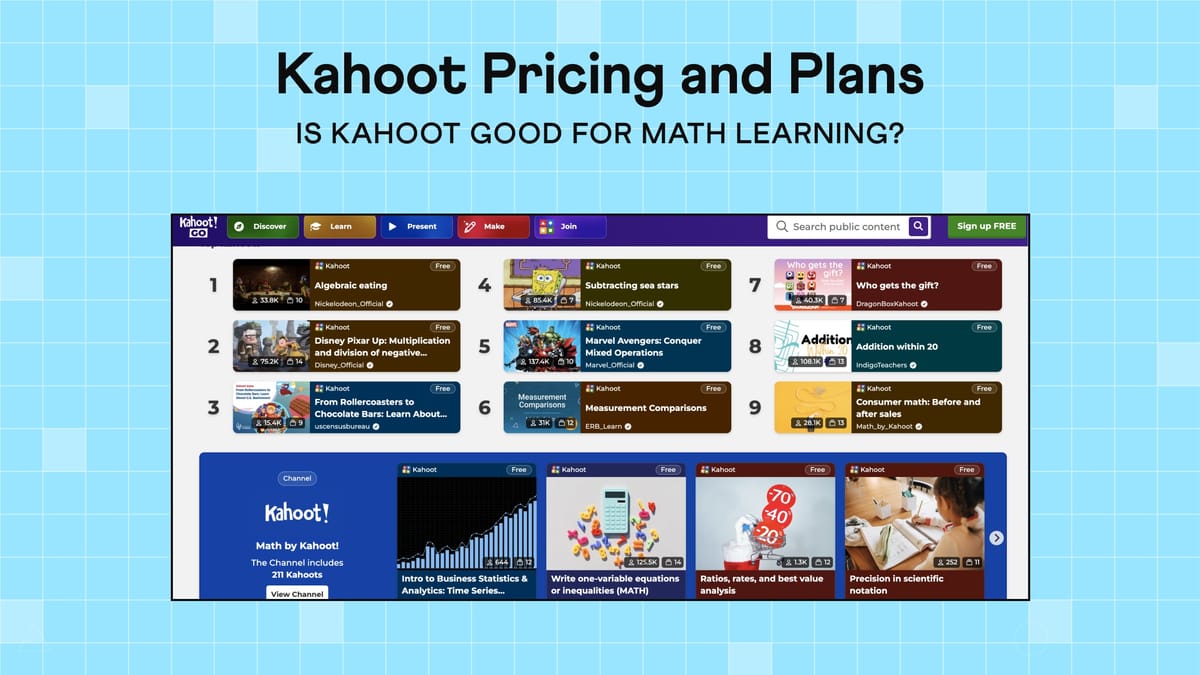 Image showing kahoot's website and math quizzes.