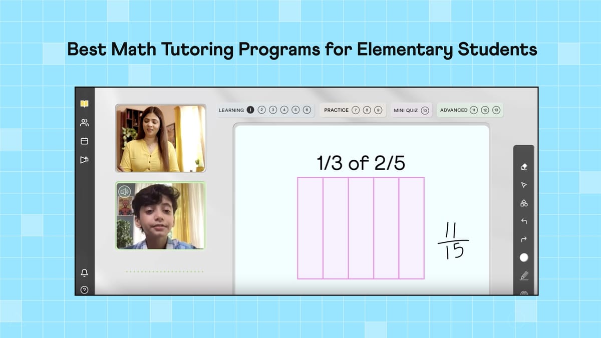 Picture of kid in elementary school taking an online math class (Source: Cuemath)